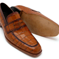 Crafted Leather Classic Brown Crocodile/Alligator Leather Loafers Dress Shoes - Thumbnail 3