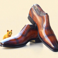 Crafted Leather Classic Brown Patina Leather Lace up Oxford Dress Shoes - Thumbnail 1