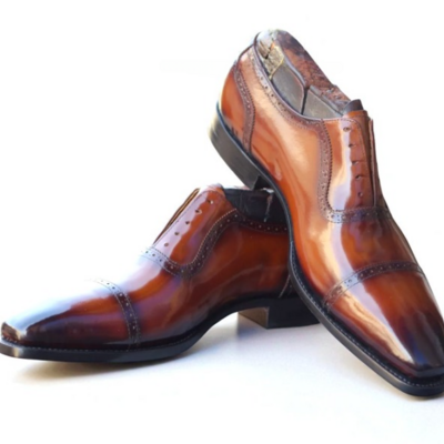 Crafted leather classic brown patina leather lace up oxford dress shoes - Thumbnail 1