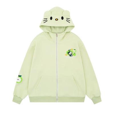 Cute apple green kitty cat ears hooded jacket