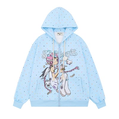 Sweet and youthful cartoon girl print hooded sweatshirt