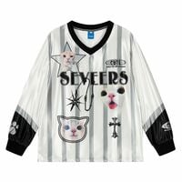 Retro cat striped contrasting print jersey sports long-sleeved T-shirt - Thumbnail 3