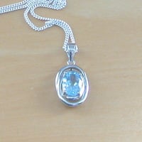 BOXED GIFT SET/Sterling Silver Blue Topaz Pendant & 18" Silver Chain/Sterling Silver Topaz Necklace/Topaz Jewellery/Topaz Jewelry/UK - Thumbnail 1