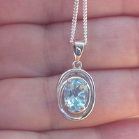 BOXED GIFT SET/Sterling Silver Blue Topaz Pendant & 18" Silver Chain/Sterling Silver Topaz Necklace/Topaz Jewellery/Topaz Jewelry/UK - Thumbnail 3