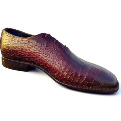 Crafted leather classic men dark brown crocodile/alligator leather lace up dress shoes - Thumbnail 1