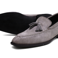 Crafted Leather Classic Genuine Gray Suede Leather Tassel Loafers Dress Shoes - Thumbnail 1