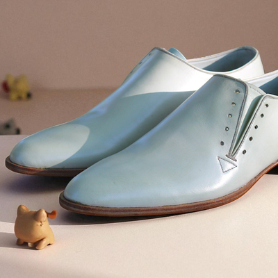 Crafted leather custom made genuine pistachio leather oxford lace up dress shoes - Thumbnail 2