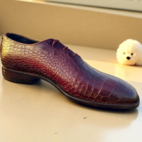 Crafted Leather Classic Men Dark Brown Crocodile/Alligator Leather Lace up Dress Shoes - Thumbnail 1