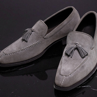 Crafted Leather Classic Genuine Gray Suede Leather Tassel Loafers Dress Shoes - Thumbnail 2