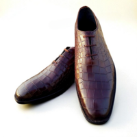 Crafted Leather Classic Men Dark Brown Crocodile/Alligator Leather Lace up Dress Shoes - Thumbnail 2