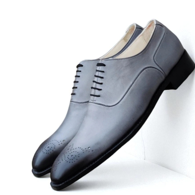 Crafted leather classic gray leather oxford lace up dress shoes - Thumbnail 3