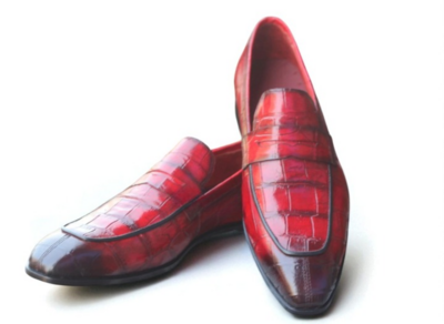 Crafted Leather Classic Red Crocodile Leather Moccasin Loafers Dress Shoes