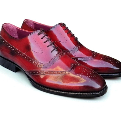 Crafted leather classic burgundy calf leather wingtip oxford dress shoes - Thumbnail 1