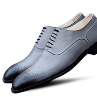 Crafted Leather Classic Gray Leather Oxford Lace up Dress Shoes - Thumbnail 1