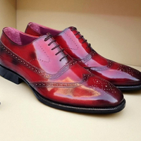 Crafted Leather Classic Burgundy Calf Leather Wingtip Oxford Dress Shoes - Thumbnail 1