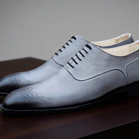 Crafted Leather Classic Gray Leather Oxford Lace up Dress Shoes - Thumbnail 2