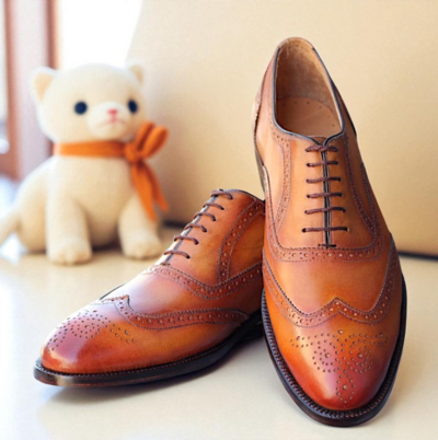 Crafted Leather Classic Brown Leather Wingtip Oxford Dress Shoes