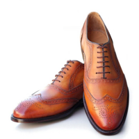 Crafted Leather Classic Brown Leather Wingtip Oxford Dress Shoes - Thumbnail 1