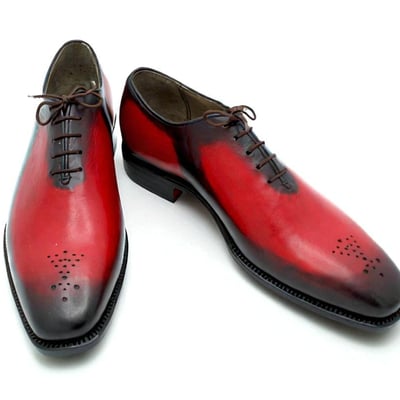 Crafted leather classic men red patina black shaded leather oxford lace up dress shoes - Thumbnail 2