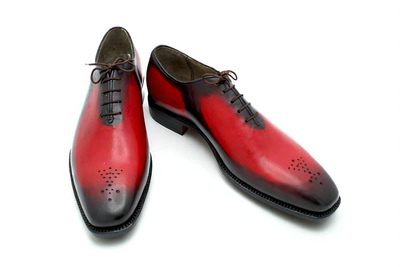 Crafted Leather Classic Men Red Patina Black Shaded Leather Oxford Lace up Dress Shoes