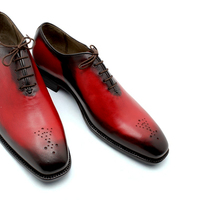 Crafted Leather Classic Men Red Patina Black Shaded Leather Oxford Lace up Dress Shoes - Thumbnail 1