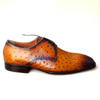 Crafted Leather Classic Brown Ostrich Leather Oxford Lace up Dress Shoes - Thumbnail 1