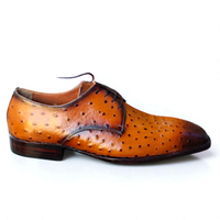 Crafted Leather Classic Brown Ostrich Leather Oxford Lace up Dress Shoes - Thumbnail 3