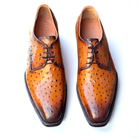 Crafted Leather Classic Brown Ostrich Leather Oxford Lace up Dress Shoes - Thumbnail 2
