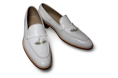 Crafted Leather Classic White Leather Tassel Loafers Dress Shoes