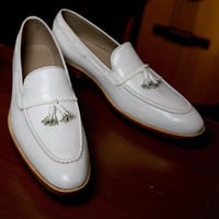 Crafted Leather Classic White Leather Tassel Loafers Dress Shoes - Thumbnail 3