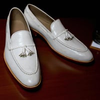Crafted Leather Classic White Leather Tassel Loafers Dress Shoes - Thumbnail 5