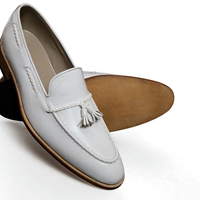 Crafted Leather Classic White Leather Tassel Loafers Dress Shoes - Thumbnail 2