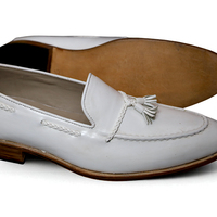 Crafted Leather Classic White Leather Tassel Loafers Dress Shoes - Thumbnail 1