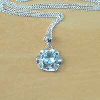 BOXED GIFT SET/Sterling Silver Blue Topaz Flower Pendant & Chain/Topaz Necklace/Topaz Necklace/Topaz jewellery/Topaz Earrings/UK - Thumbnail 1