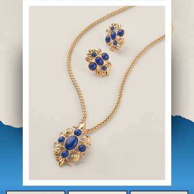 Royal blue crown statement necklace and earring set - Thumbnail 4