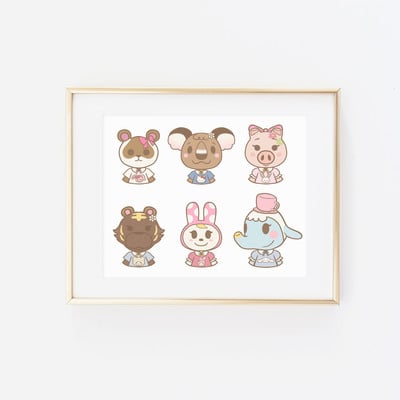 Animal friends girls collection collage print - Thumbnail 1