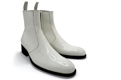 Crafted Leather White Patent Leather Ankle High Side Zipper Jodhpur Boot