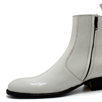 Crafted Leather White Patent Leather Ankle High Side Zipper Jodhpur Boot - Thumbnail 1