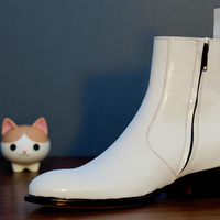 Crafted Leather White Patent Leather Ankle High Side Zipper Jodhpur Boot - Thumbnail 2