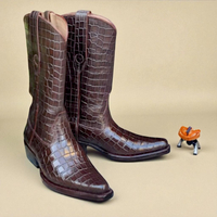 Crafted Leather Classic Brown Dress Shoes Crocodile/Alligator Leather Belly Cowboy Boot - Thumbnail 1