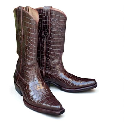 Crafted Leather Classic Brown Dress Shoes Crocodile/Alligator Leather Belly Cowboy Boot