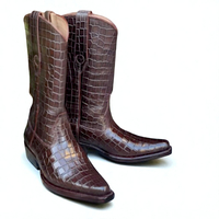 Crafted Leather Classic Brown Dress Shoes Crocodile/Alligator Leather Belly Cowboy Boot - Thumbnail 2