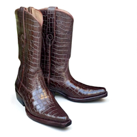 Crafted Leather Classic Brown Dress Shoes Crocodile/Alligator Leather Belly Cowboy Boot - Thumbnail 3