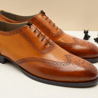 Crafted Leather Classic Brown Leather Formal Oxford Wingtip Lace up Dress Shoes - Thumbnail 1