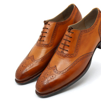 Crafted Leather Classic Brown Leather Formal Oxford Wingtip Lace up Dress Shoes - Thumbnail 2