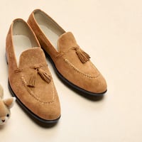 Crafted Leather Classic Brown Suede Leather Tassel Loafers Dress Shoes - Thumbnail 1