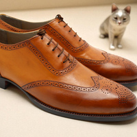Crafted Leather Classic Brown Leather Formal Oxford Wingtip Lace up Dress Shoes - Thumbnail 7