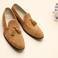 Crafted Leather Classic Brown Suede Leather Tassel Loafers Dress Shoes - Thumbnail 4