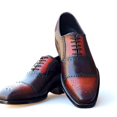 Crafted leather classic men dark brown patina leather wingtip oxford dress lace up shoes