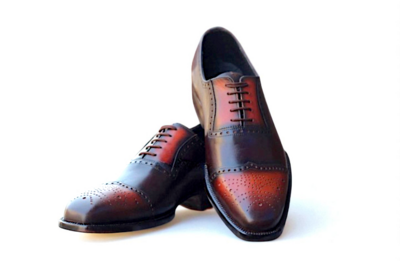 Crafted Leather Classic Men Dark Brown Patina Leather Wingtip Oxford Dress Lace up Shoes